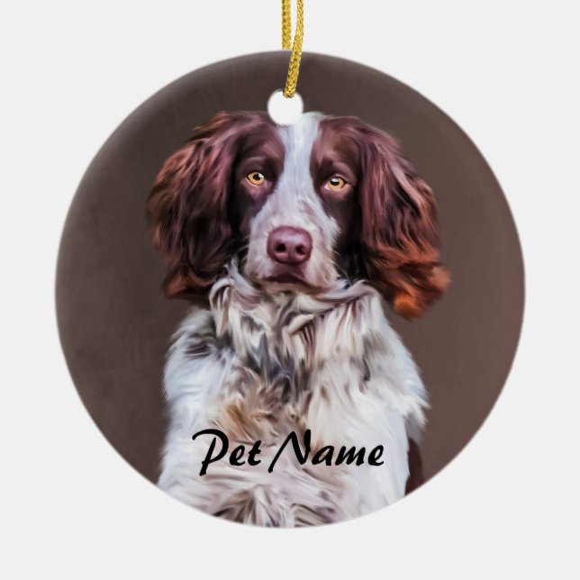 English Springer Spaniel Dog Oil Painting Portrait Ceramic Tree Decoration (Front)