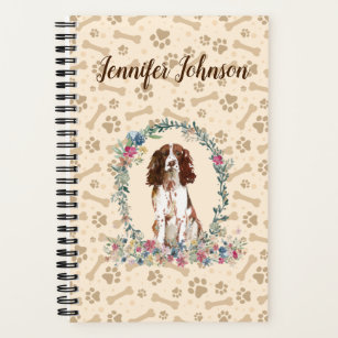English Springer Spaniel Dog Paw Print & Floral Notebook