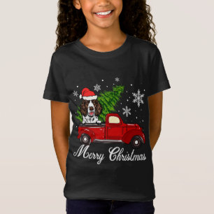 English Springer Spaniel Dog Riding Red Truck Chri T-Shirt
