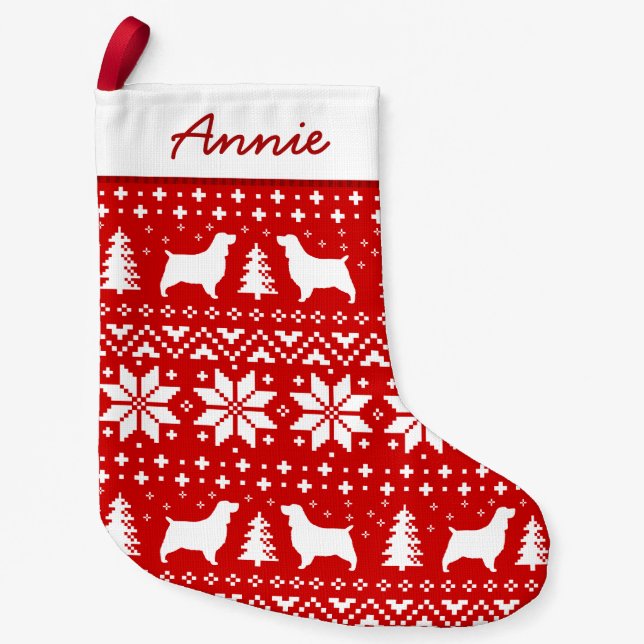 English Springer Spaniel Dog Silhouettes Pattern Small Christmas Stocking (Front)