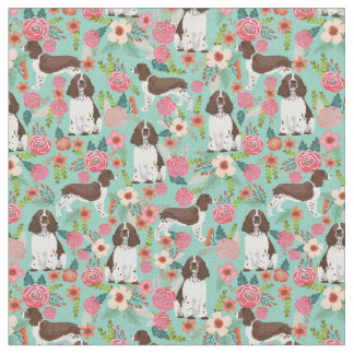 English Springer Spaniel Dog Vintage Florals Fabric
