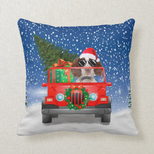 English Springer Spaniel dog with Christmas gifts Cushion