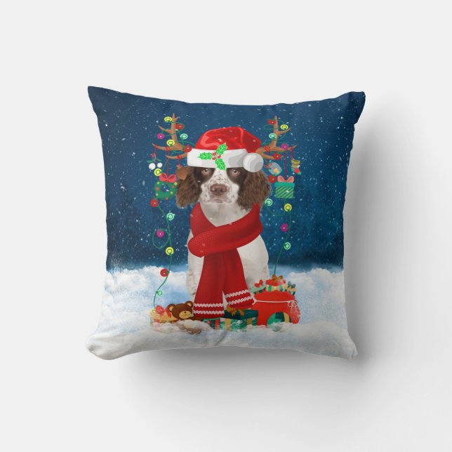 English Springer Spaniel dog with Christmas gifts Cushion (Front)