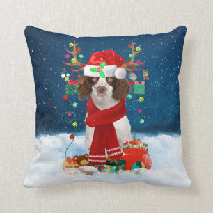English Springer Spaniel dog with Christmas gifts Cushion