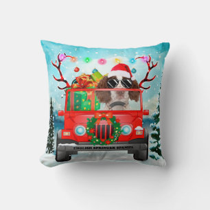 English Springer Spaniel dog with Christmas gifts Cushion