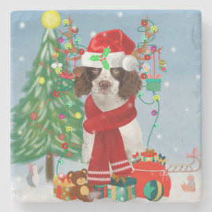 English Springer Spaniel dog with Christmas gifts Stone Coaster