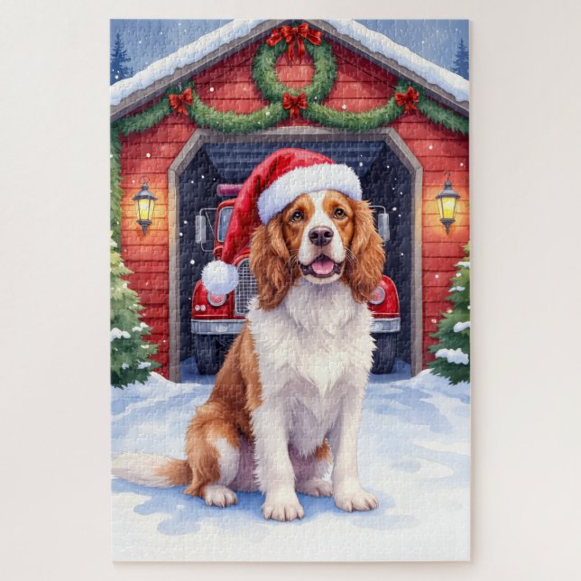 English Springer Spaniel Fire Station Santa Jigsaw Puzzle (Vertical)
