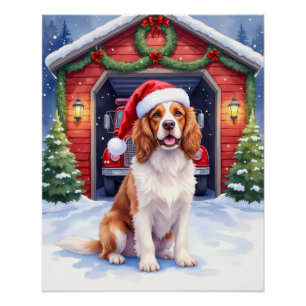 English Springer Spaniel Fire Station Santa Poster