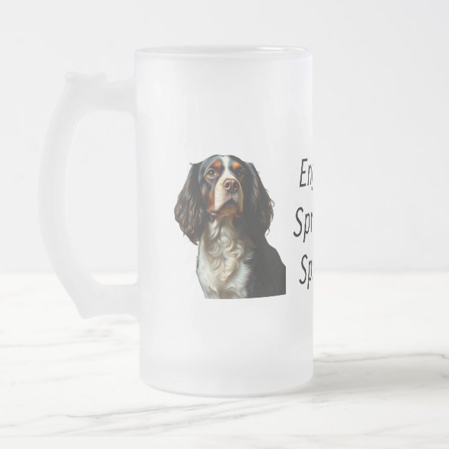 English Springer Spaniel Frosted Glass Beer Mug (Left)