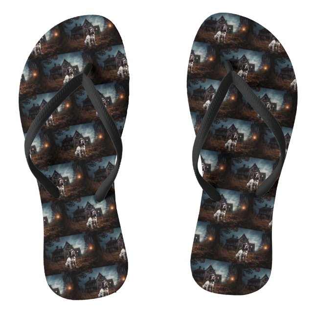 English Springer Spaniel Halloween Scary Flip Flops (Footbed)