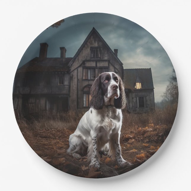 English Springer Spaniel Halloween Scary Paper Plate (Front)