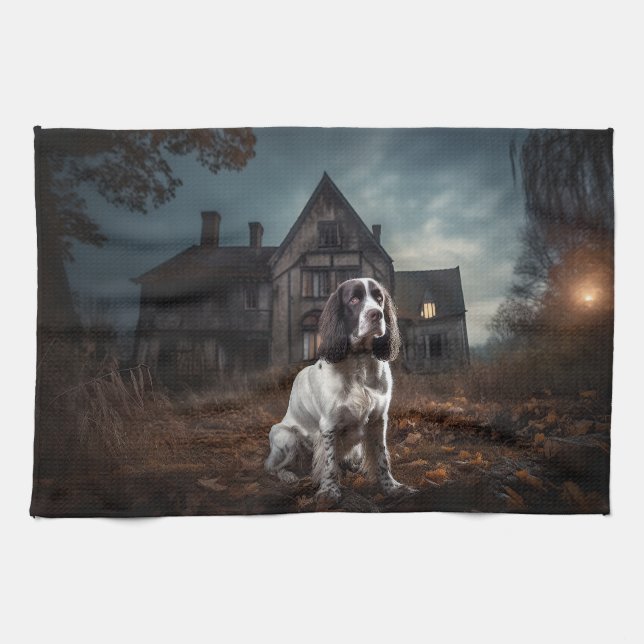 English Springer Spaniel Halloween Scary Tea Towel (Horizontal)