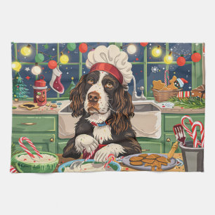 English Springer Spaniel Holiday Baking: Festive  Tea Towel