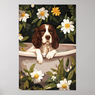 English Springer Spaniel In Bathtub Poster, Funny Poster