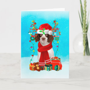 English Springer Spaniel in snow Christmas gifts Card
