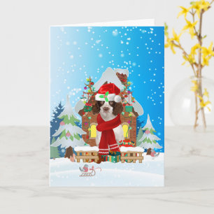 English Springer Spaniel in snow with Christmas gi Card