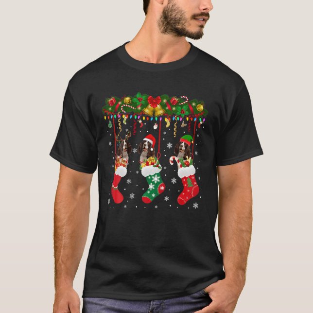 English Springer Spaniel In Sock Xmas Reindeer San T-Shirt (Front)