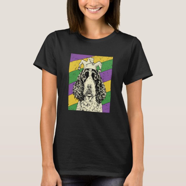 English Springer Spaniel Jester Mardi Gras Dog Mom T-Shirt (Front)