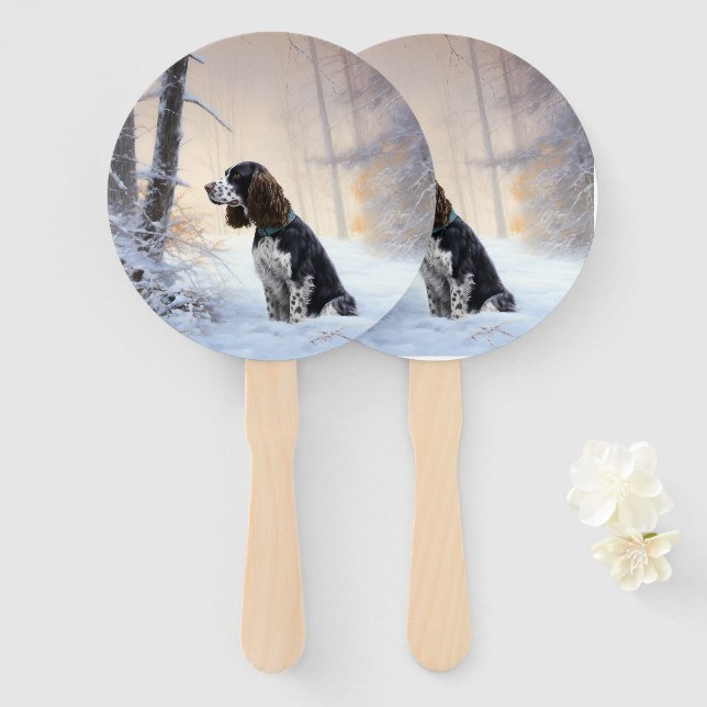 English Springer Spaniel Let It Snow Christmas Hand Fan (Front and Back)