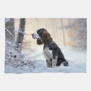 English Springer Spaniel Let It Snow Christmas Tea Towel