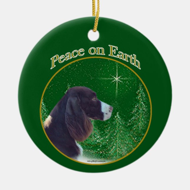 English Springer Spaniel (liver) Peace Ceramic Tree Decoration (Front)