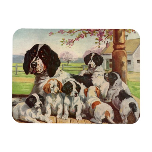 English Springer Spaniel mum and puppies Magnet (Horizontal)
