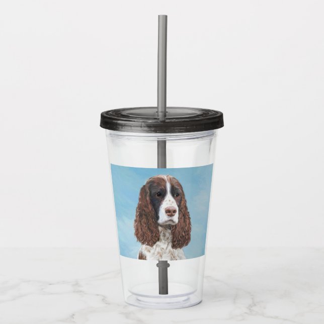 English Springer Spaniel Painting Original Dog Art Acrylic Tumbler (Front)
