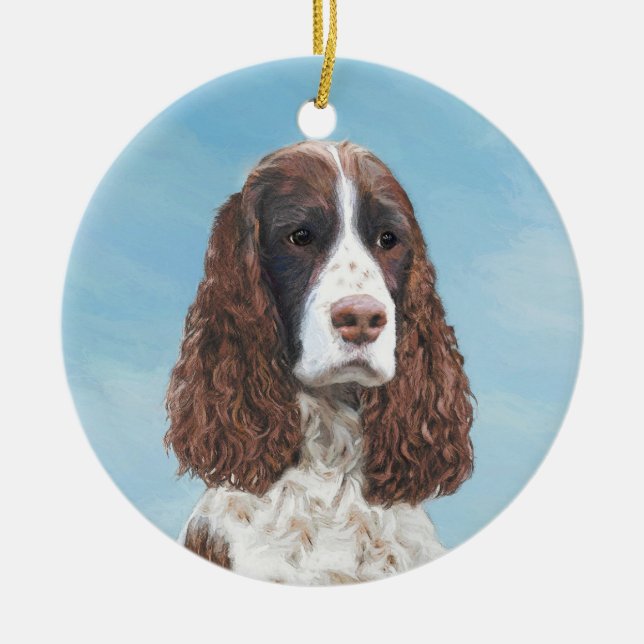 English Springer Spaniel Painting Original Dog Art Ceramic Tree Decoration (Front)