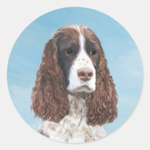 English Springer Spaniel Painting Original Dog Art Classic Round Sticker