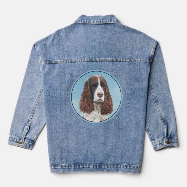 English Springer Spaniel Painting Original Dog Art Denim Jacket (Back)