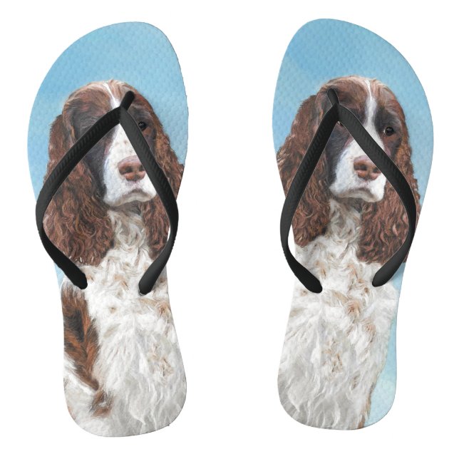 English Springer Spaniel Painting Original Dog Art Flip Flops (Footbed)