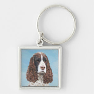 English Springer Spaniel Painting Original Dog Art Key Ring