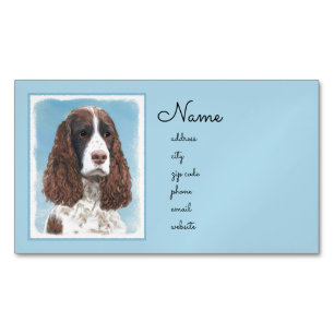 English Springer Spaniel Painting Original Dog Art Magnetic Business Card