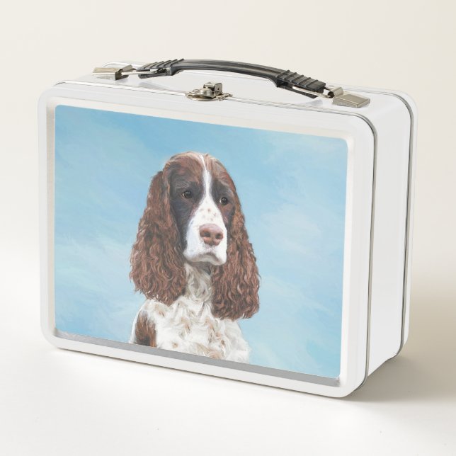 English Springer Spaniel Painting Original Dog Art Metal Lunch Box (Front)