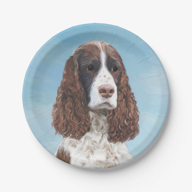 English Springer Spaniel Painting Original Dog Art Paper Plate (Front)