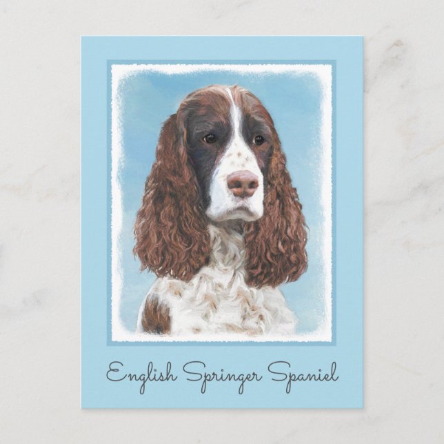 English Springer Spaniel Painting Original Dog Art Postcard (Front)