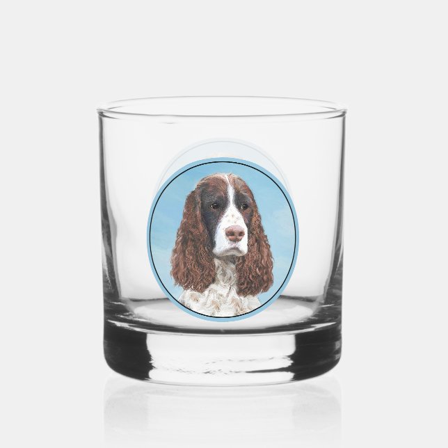 English Springer Spaniel Painting Original Dog Art Whiskey Glass (Front)