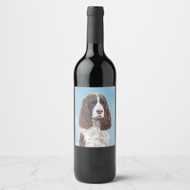 English Springer Spaniel Painting Original Dog Art Wine Label (Front)