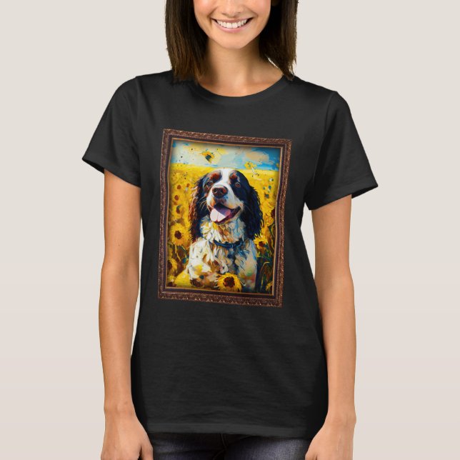 English Springer Spaniel Painting Sunflower Flower T-Shirt (Front)
