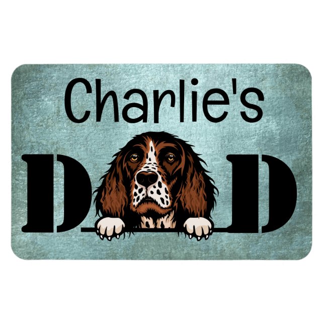 English Springer Spaniel Peeking Personalized Dad Magnet (Horizontal)