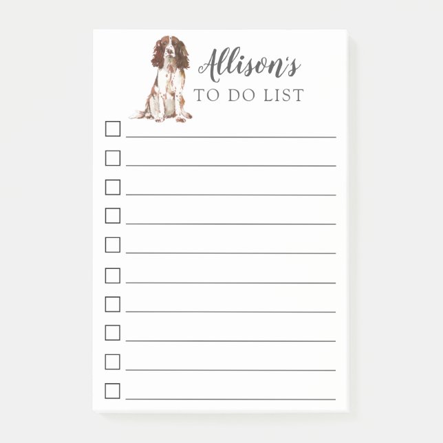 English Springer Spaniel Personalised To Do List Post-it Notes (Front)
