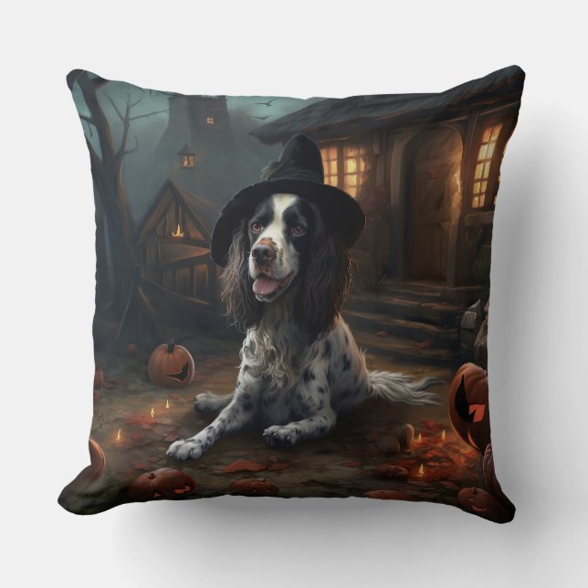 English Springer Spaniel Pumpkins Halloween Scary  Cushion (Front)