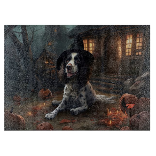 English Springer Spaniel Pumpkins Halloween Scary  Cutting Board (Front)