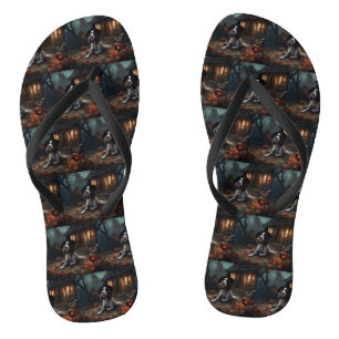English Springer Spaniel Pumpkins Halloween Scary  Flip Flops