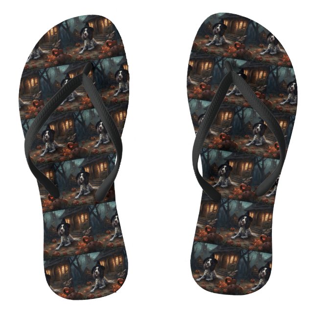English Springer Spaniel Pumpkins Halloween Scary  Flip Flops (Footbed)