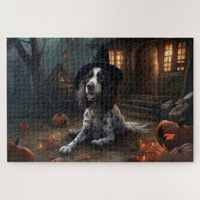 English Springer Spaniel Pumpkins Halloween Scary  Jigsaw Puzzle (Horizontal)