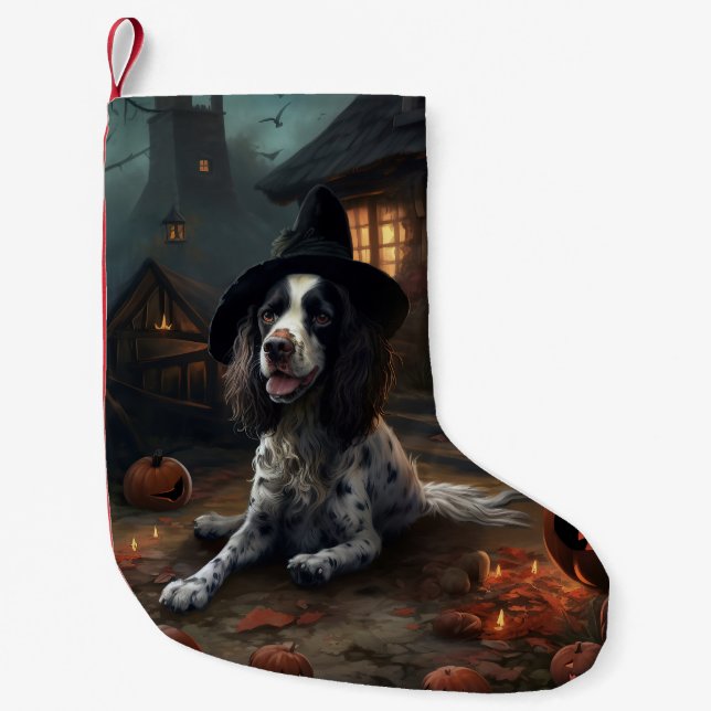 English Springer Spaniel Pumpkins Halloween Scary  Small Christmas Stocking (Front)