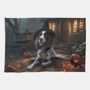 English Springer Spaniel Pumpkins Halloween Scary  Tea Towel