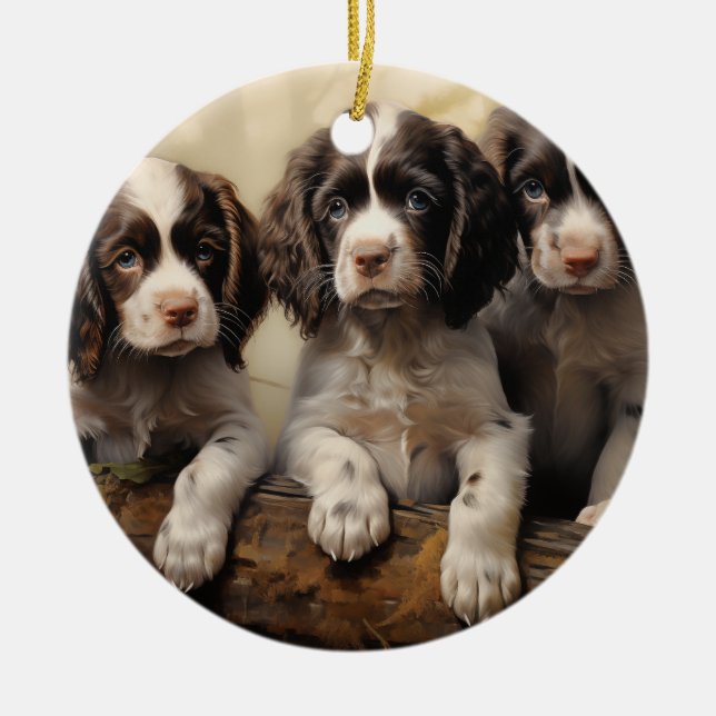 English springer spaniel puppies ceramic tree decoration (Front)