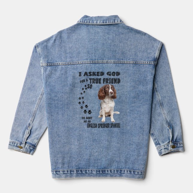 English Springer Spaniel Quote Mum Dad Print, Hunt Denim Jacket (Back)